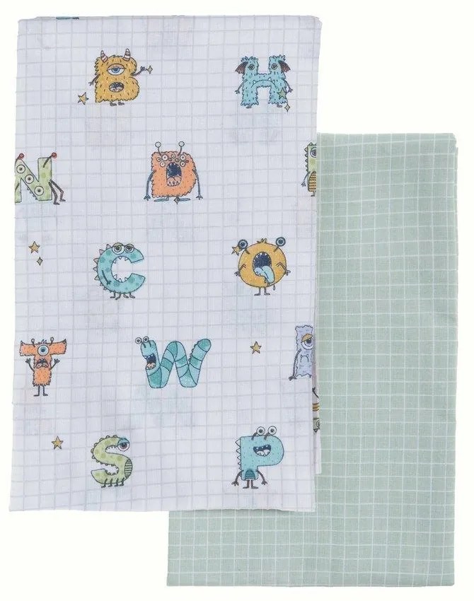 Σεντόνια Βρεφικά Alphabet Monster (Σετ 2τμχ) Pistachio Nef-Nef Homeware Λίκνου 70x120cm 100% Βαμβάκι