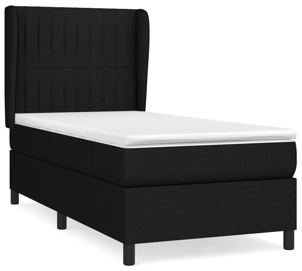 vidaXL Κρεβάτι Boxspring με Στρώμα Μαύρο 90x190 εκ.Υφασμάτινο