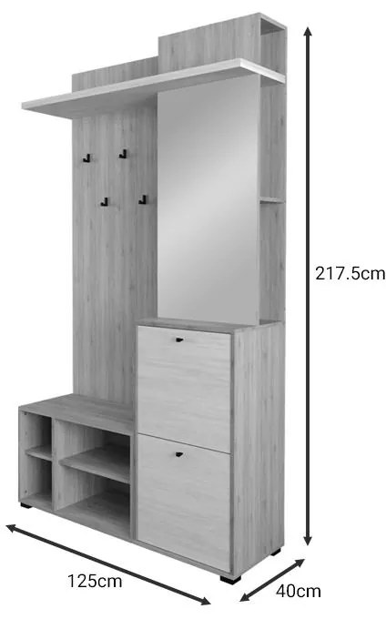 Έπιπλο εισόδου Louisen oak-λευκό μελαμίνης 125x40x217.5εκ 125x40x217.5 εκ.
