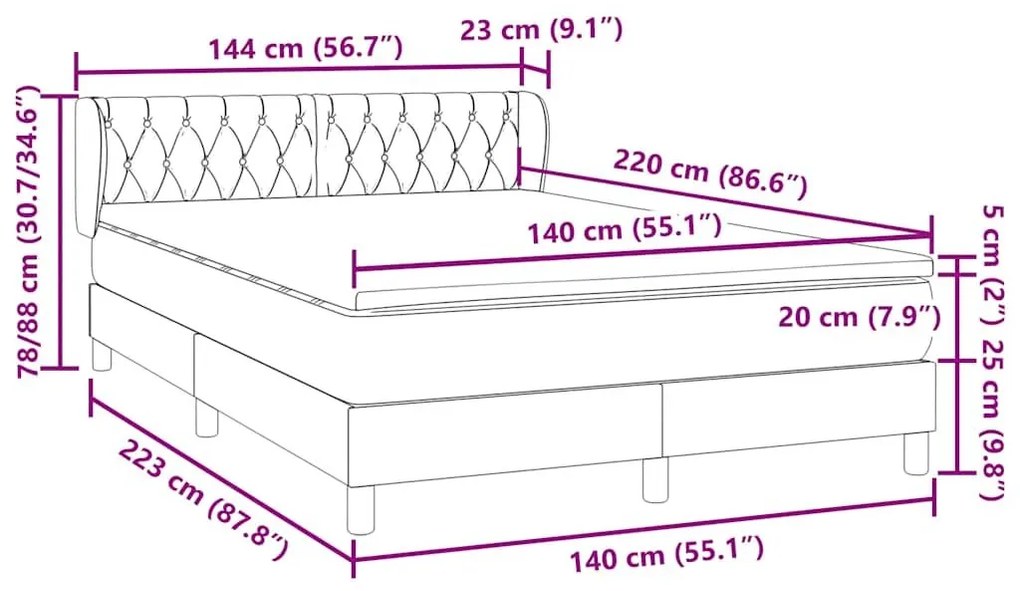 Box Spring κρεβάτι με στρώμα σκούρο μπλε 140x220 cm Βελούδινο - Μπλε