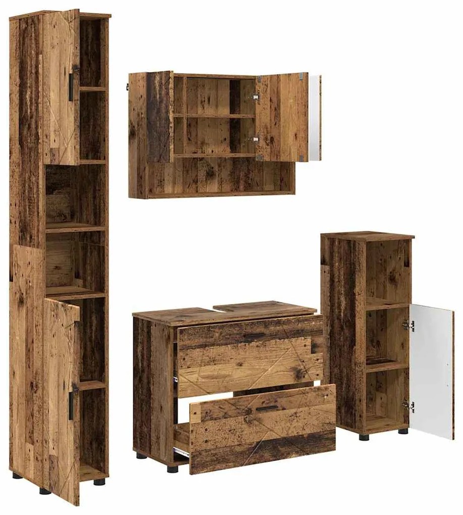 vidaXL Σετ Επίπλων Μπάνιου με ράφι 4 pcs Παλαιό ξύλο 30 x 35 x 192 εκ.