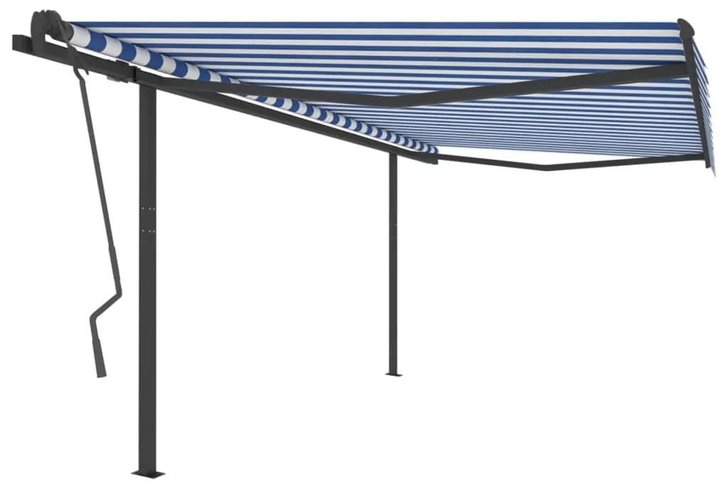 vidaXL Τέντα Συρόμενη Αυτόματη με Στύλους Μπλε / Λευκό 4 x 3,5 μ.