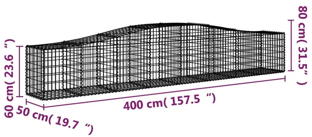 vidaXL Συρματοκιβώτια Τοξωτά 25 τεμ. 400x50x60/80 εκ. Γαλβαν. Ατσάλι