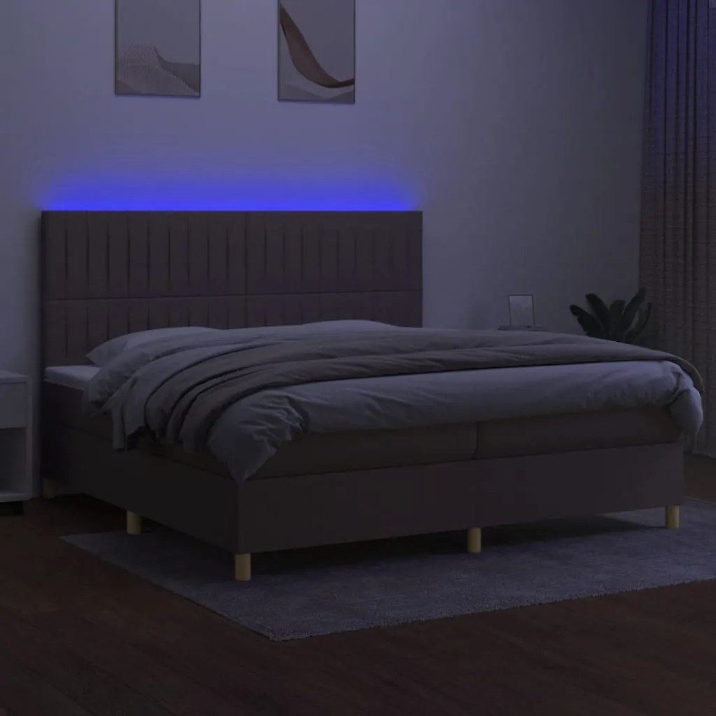 vidaXL Κρεβάτι Boxspring με Στρώμα &amp; LED Taupe 200x200 εκ. Υφασμάτινο