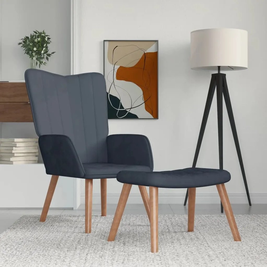 vidaXL Πολυθρόνα Relax Σκούρο Γκρι Βελούδινη με Σκαμπό