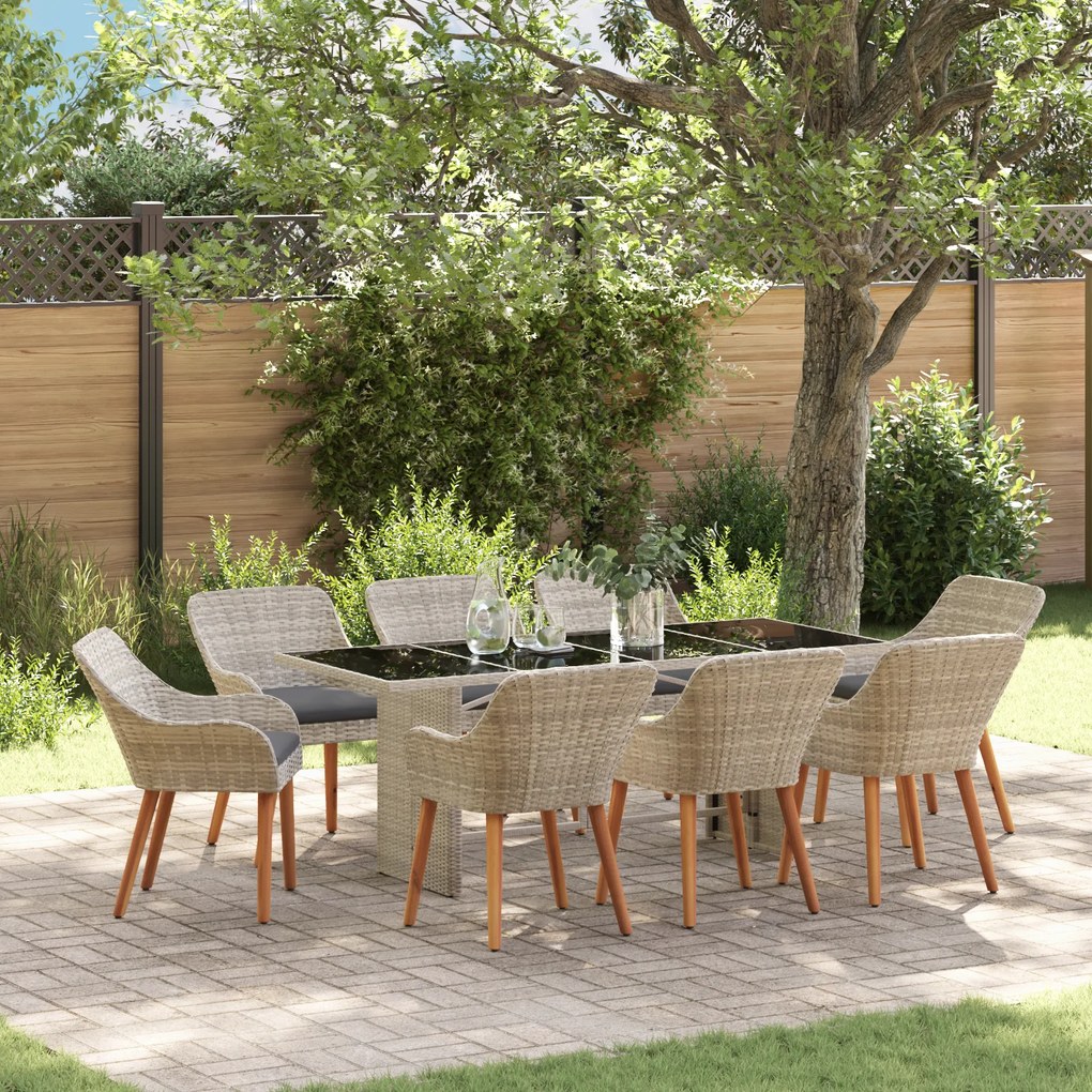 vidaXL Σετ τραπεζαρίας 9 pcs Ανοιχτό γκρι 190 x 80 x 74 εκ