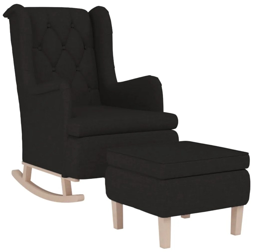 vidaXL Πολυθρόνα Κουνιστή Μαύρη Υφασμάτινη με Σκαμπό