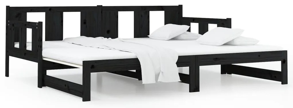 vidaXL Καναπές Κρεβάτι Συρόμενος Μαύρος 2x(90x190) εκ. από Μασίφ Πεύκο