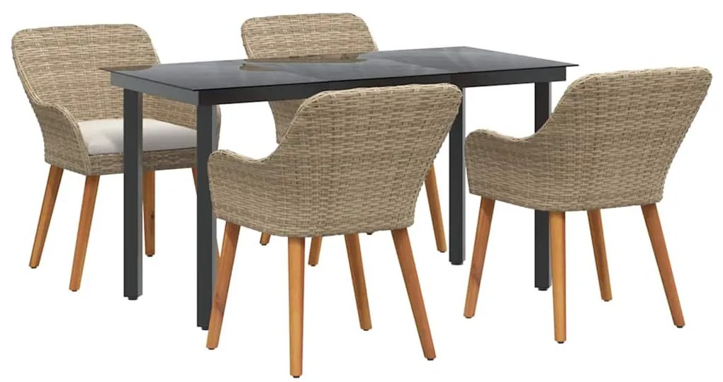vidaXL Σέτ φαγητού για κήπο με μαξιλάρι 5 pcs Μπεζ συνθετικό ρατάν