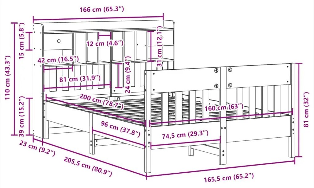 Σκελετός Κρεβατιού Χωρίς Στρώμα 160x200 εκ Μασίφ Ξύλο Πεύκου - Καφέ