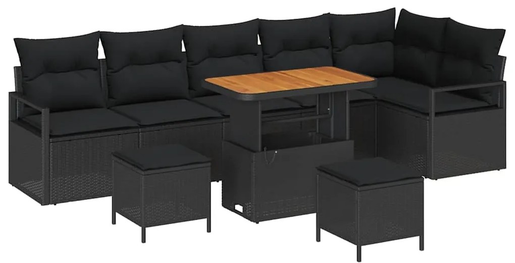 vidaXL Σετ Καναπέ Κήπου με μαξιλάρι 9 pcs Μαύρο Πολυ ράταν