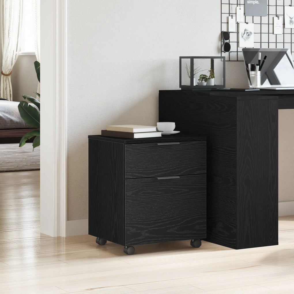 vidaXL Κινητός Φάκελος με Ρόδες Μαύρη Δρυς 45x38x54 εκ.