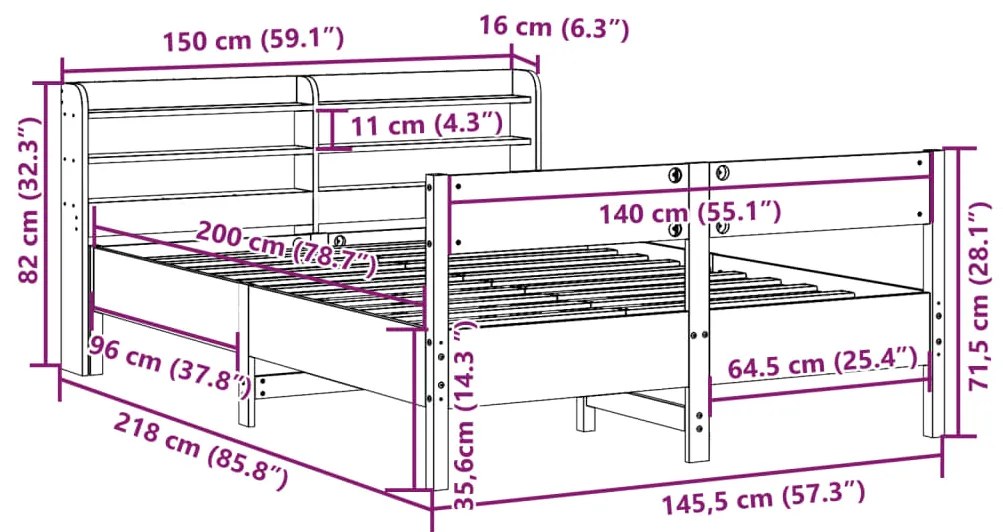 Σκελετός Κρεβατιού Χωρίς Στρώμα Καφέ 140x200 Μασίφ Ξύλο Πεύκου - Καφέ