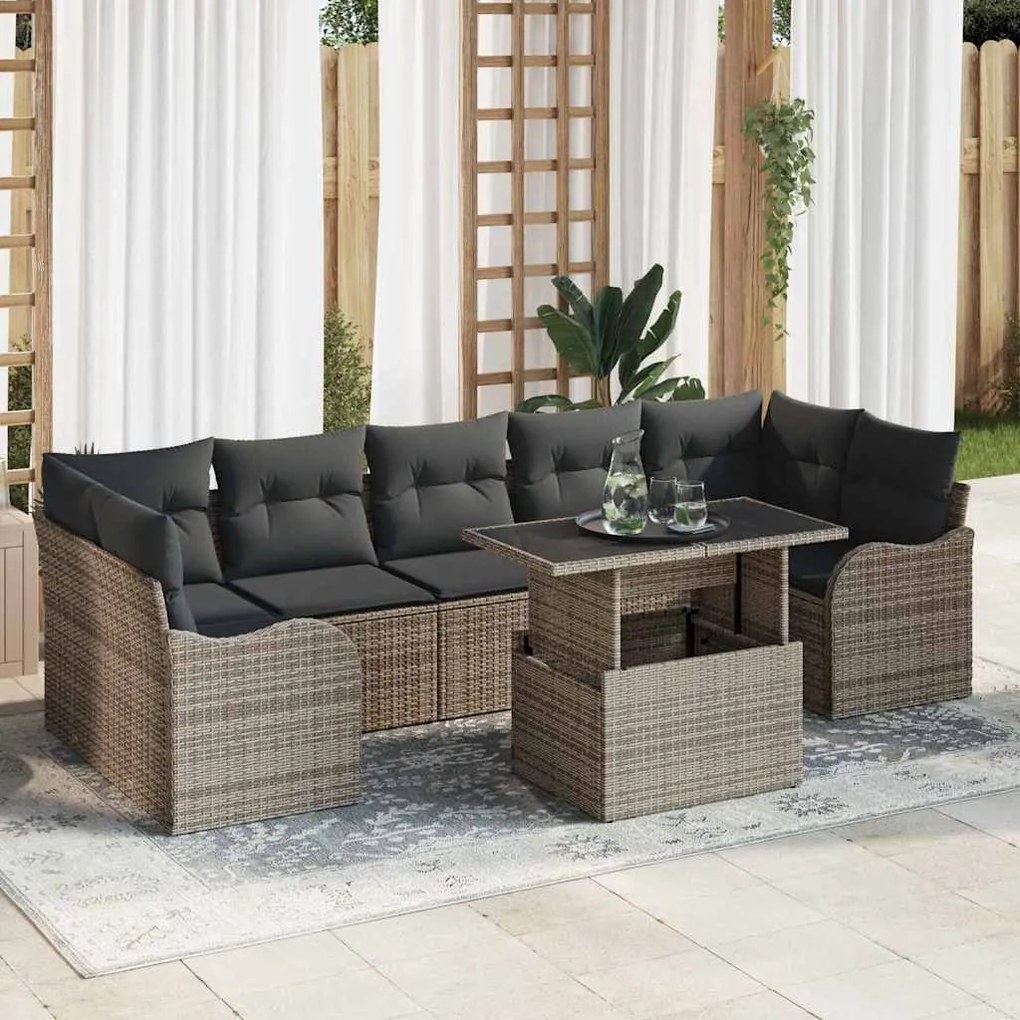 vidaXL Σετ Καναπέ Κήπου 8 pcs Γκρι 100 x 55 x 73 εκ Πολυ ράταν