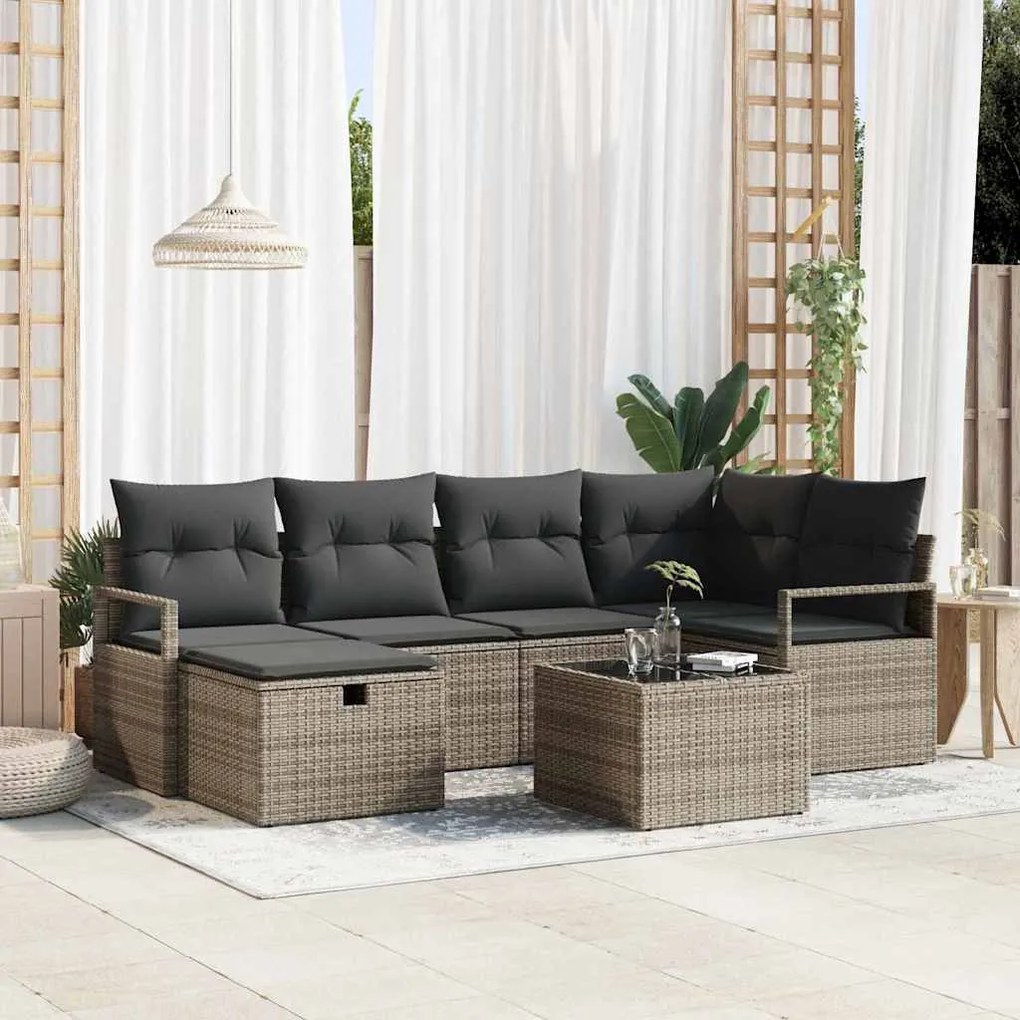vidaXL Σετ Καναπέ Κήπου με μαξιλάρι 7 pcs Γκρι Πολυ ράταν
