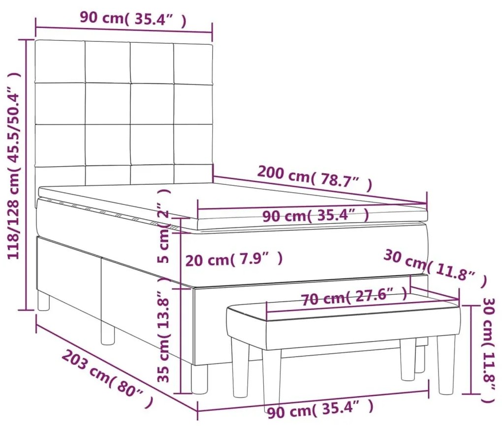 Κρεβάτι Boxspring με Στρώμα Σκούρο Πράσινο 90x200 εκ. Βελούδινο - Πράσινο