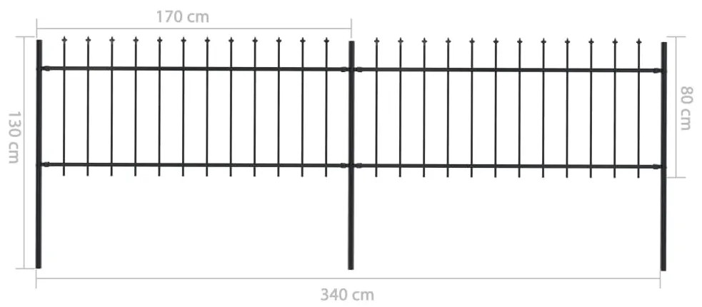 vidaXL Κάγκελα Περίφραξης με Λόγχες Μαύρα 3,4 x 0,8 μ. από Χάλυβα