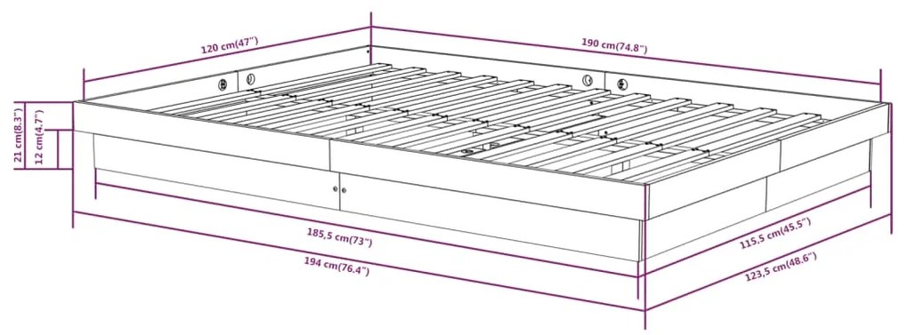 Πλαίσιο Κρεβατιού Μαύρο 120 x 190 εκ. Μασίφ Ξύλο Small Double - Μαύρο