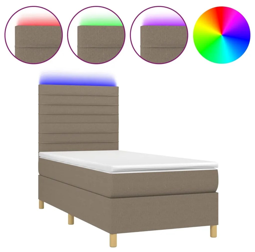 vidaXL Κρεβάτι Boxspring με Στρώμα & LED Taupe 80x200 εκ. Υφασμάτινο