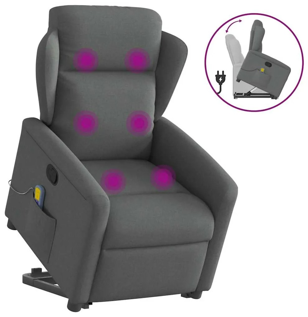 Πολυθρόνα Μασάζ Ανακλινόμενη με Ανύψωση Σκούρο Γκρι Υφασμάτινη