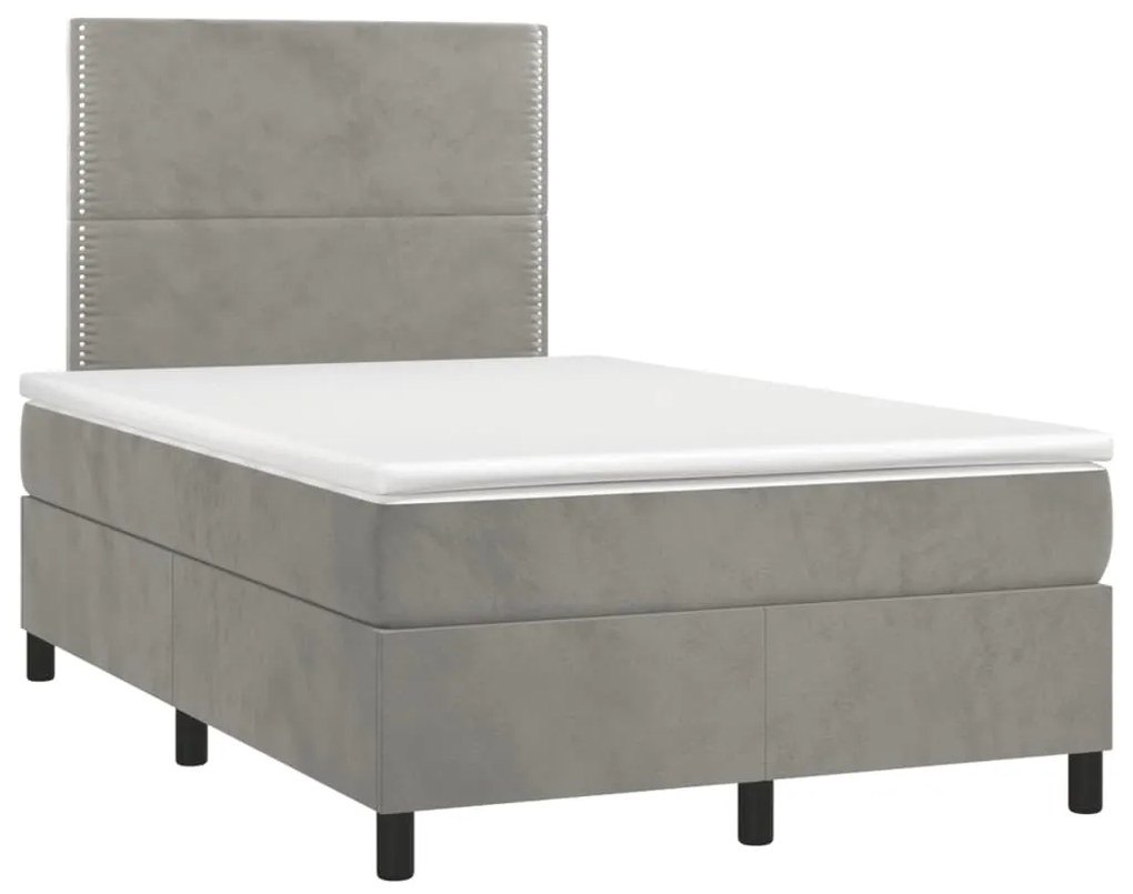 vidaXL Κρεβάτι Boxspring με Στρώμα Ανοιχτό Γκρι 120x200 εκ. Βελούδινο