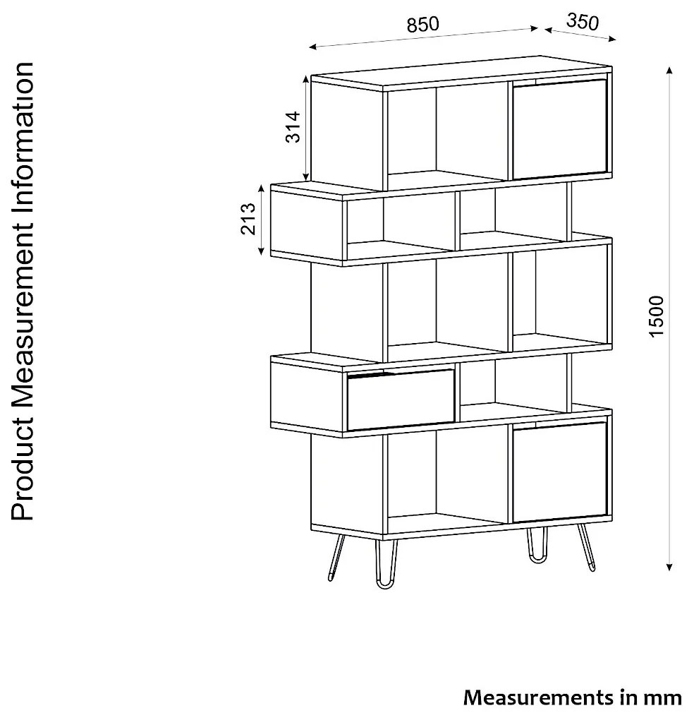 Βιβλιοθήκη MATCH Φυσικό/Ανθρακί Με Σχέδιο 95x35x150cm - 14410158 - 14410158