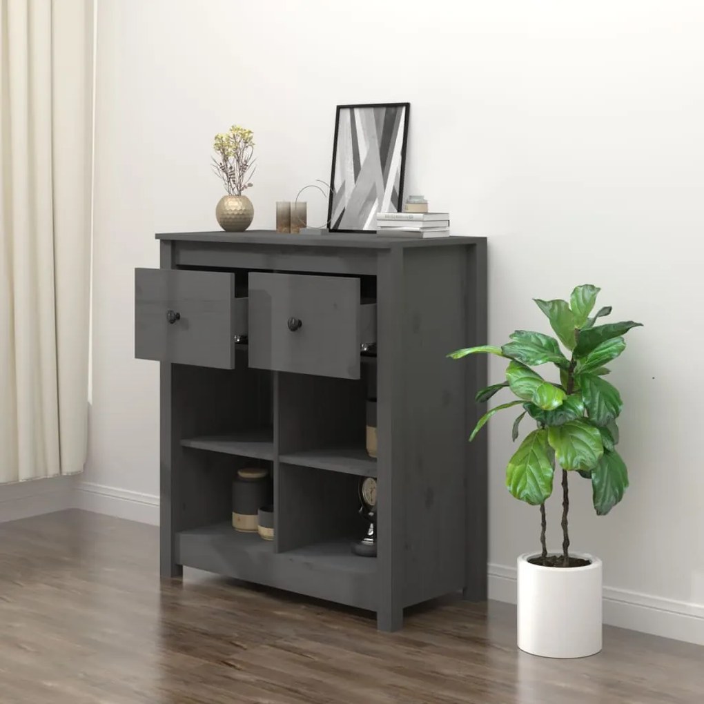 vidaXL Συρταριέρα Γκρί 70 x 35 x 80 εκ. από Μασίφ Ξύλο Πεύκου