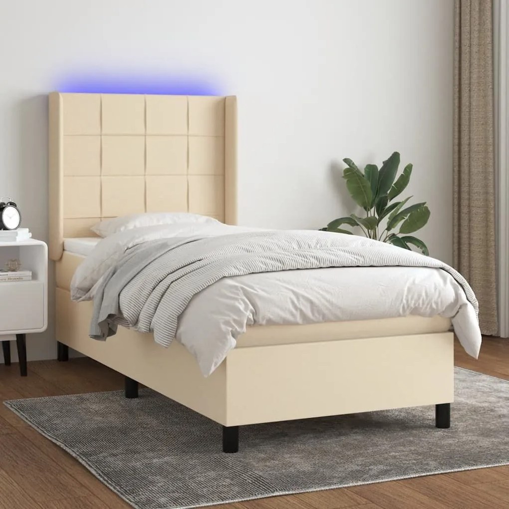 ΚΡΕΒΑΤΙ BOXSPRING ΜΕ ΣΤΡΩΜΑ &amp; LED ΚΡΕΜ 80X200 ΕΚ. ΥΦΑΣΜΑΤΙΝΟ 3138274