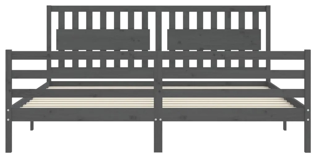 Πλαίσιο Κρεβατιού με Κεφαλάρι Γκρι 200x200 εκ. Μασίφ Ξύλο - Γκρι