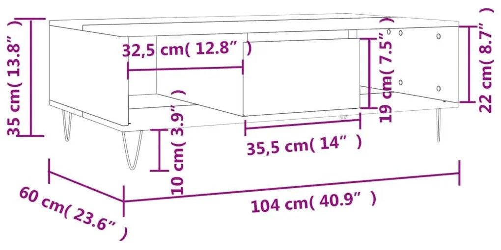 Τραπεζάκι Σαλονιού Καφέ Δρυς 104x60x35 εκ. Επεξεργασμένο Ξύλο - Καφέ