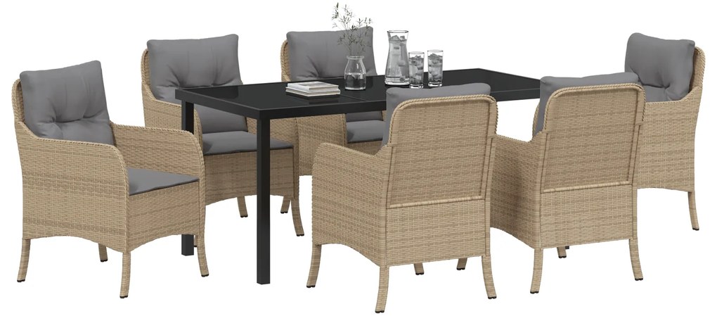 vidaXL Σέτ φαγητού για κήπο με μαξιλάρι 7 pcs Μπεζ Πολυ ράταν
