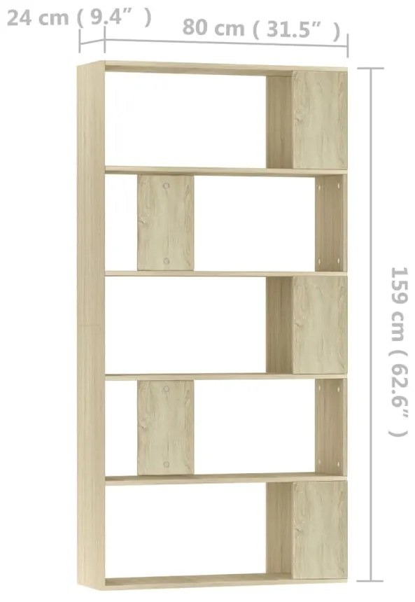 vidaXL Βιβλιοθήκη/Διαχωριστικό Sonoma Δρυς 80x24x159 εκ. Επεξ. Ξύλο