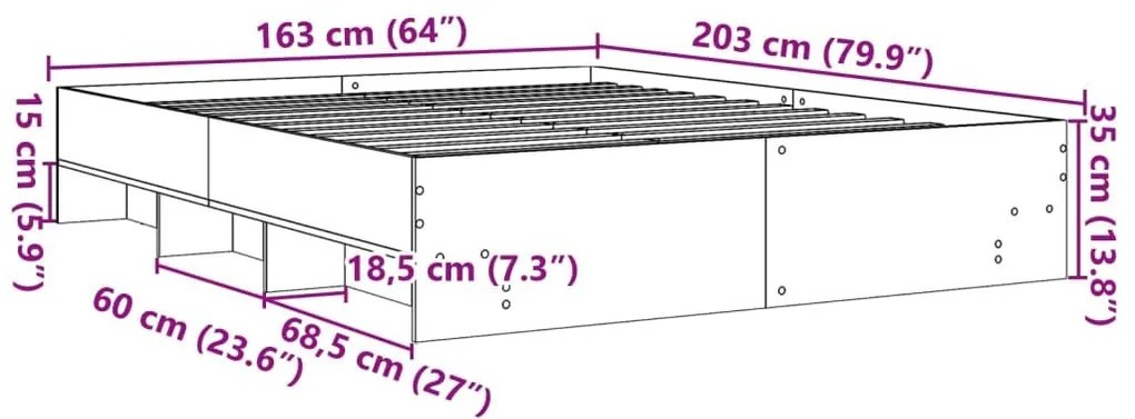 Πλαίσιο κρεβατιού χωρίς στρώμα 160x200 εκ. Επεξεργασμένο Ξύλο - Καφέ