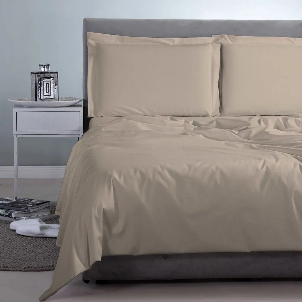 Σεντόνι Satin Plain Beige-Ecru Aslanis Home Queen Size 250x270cm 100% Βαμβακοσατέν