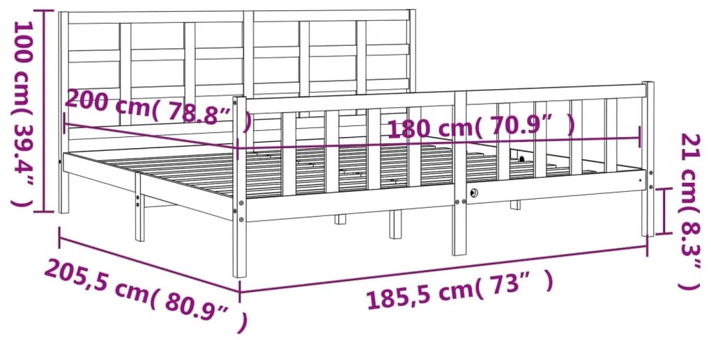 Πλαίσιο Κρεβατιού με Κεφαλάρι Λευκό 180x200 εκ. Μασίφ Ξύλο - Λευκό