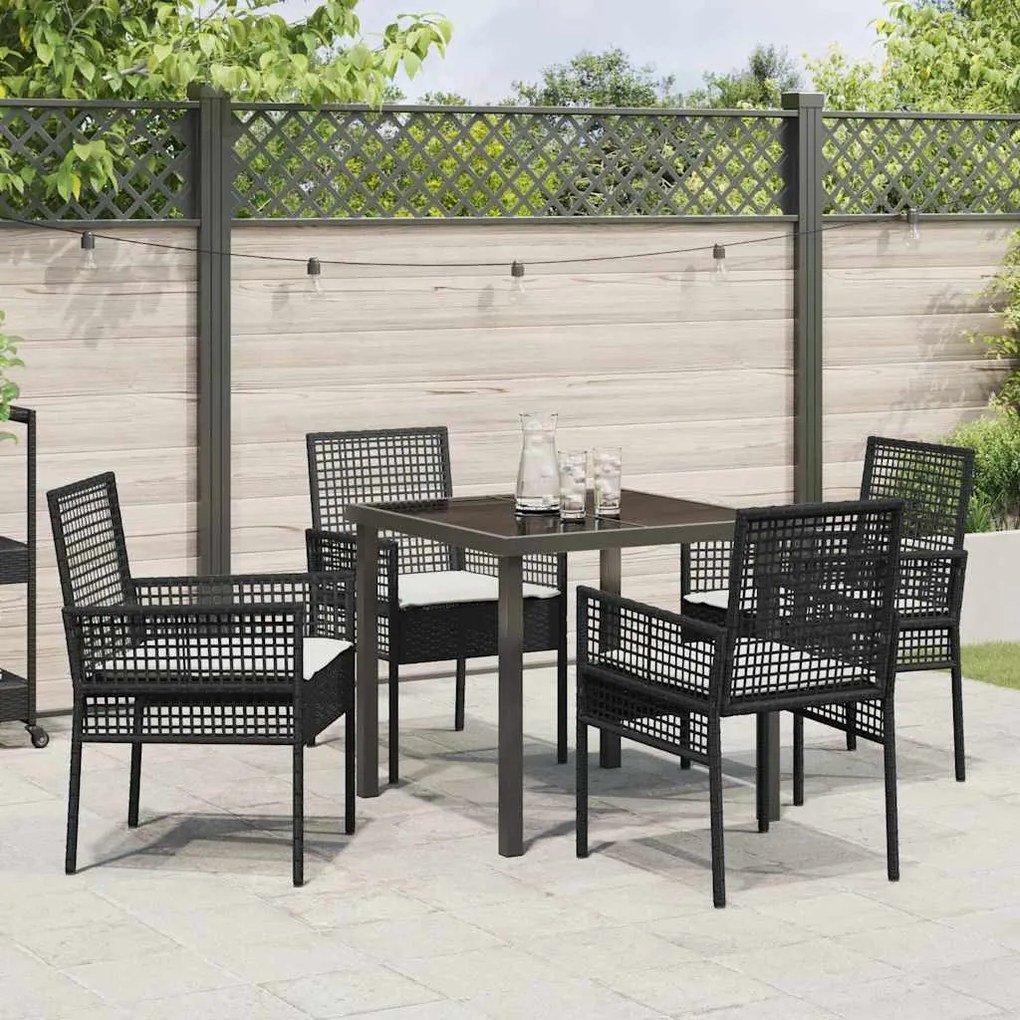 vidaXL Σέτ φαγητού για κήπο με μαξιλάρι 5 pcs Μαύρο Πολυ ράταν