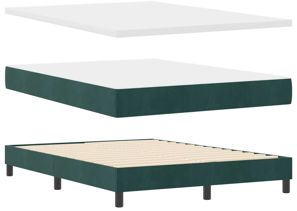 vidaXL Κρεβάτι Box Spring με Στρώμα Σκούρο Πράσινο 140x200 εκ. Βελούδο