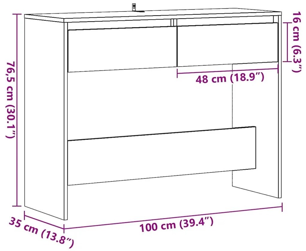 Τραπέζι Κονσόλα Αρτισιανή Δρυς 100x35x76,5εκ Επεξεργασμένο Ξύλο - Καφέ