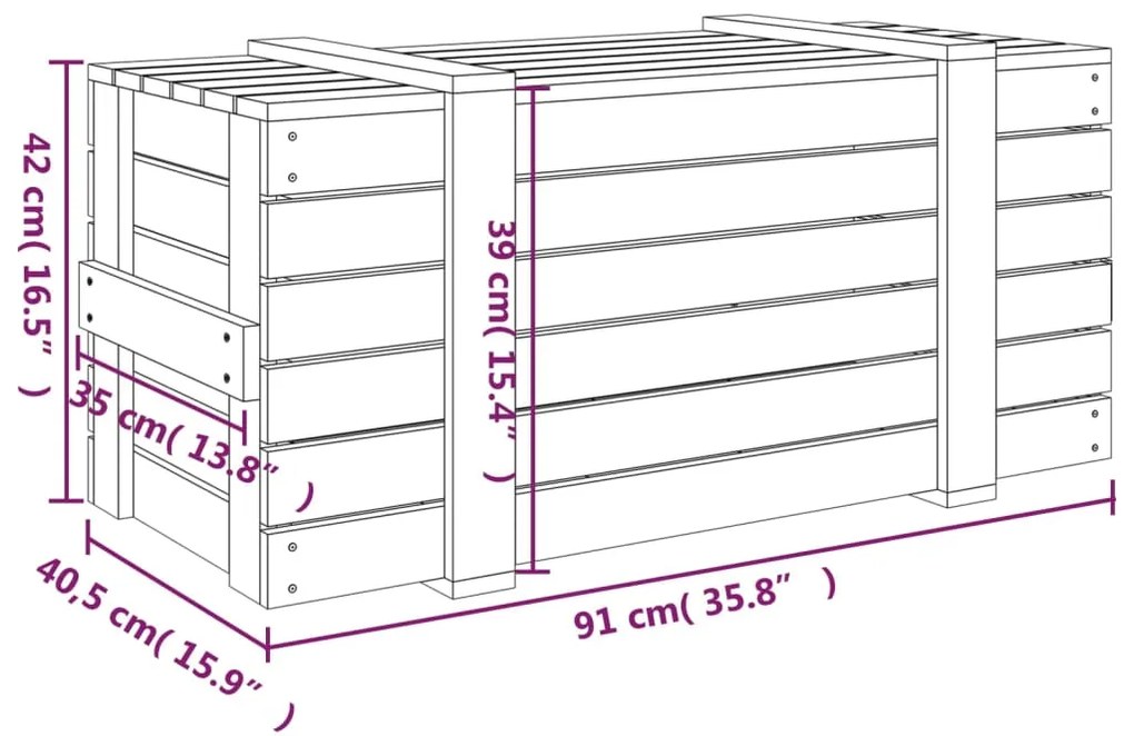 Κουτί Αποθήκευσης Μαύρα 91x40,5x42 εκ. Μασίφ Ξύλο Πεύκου - Μαύρο