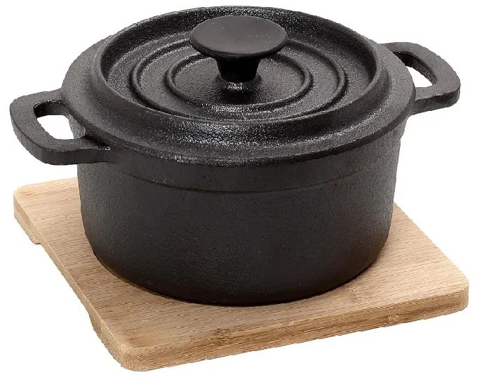 ΚΑΤΣΑΡΟΛΑ CAST-IRON ΜΑΥΡΗ D: 10 H: 8CM  250ML ΜΕ ΒΑΣΗ BAMBOO | Συσκευασία 2 τμχ