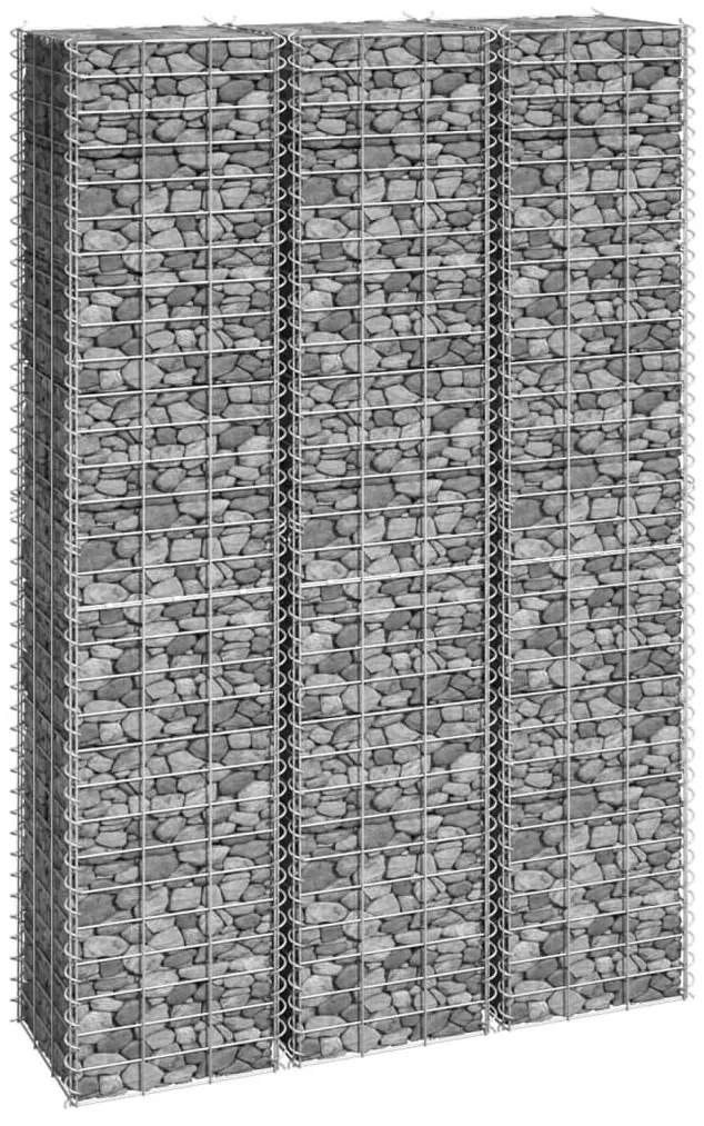 Συρματοκιβώτια-Γλάστρες Υπερυψ. 3 τεμ. 30x30x150εκ. Σιδερένιες - Ασήμι