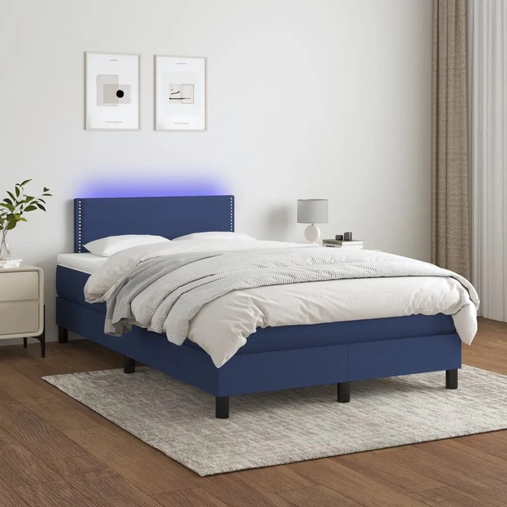 ΚΡΕΒΑΤΙ BOXSPRING ΜΕ ΣΤΡΩΜΑ &amp; LED ΜΠΛΕ 120X190ΕΚ. ΥΦΑΣΜΑΤΙΝΟ 3270038