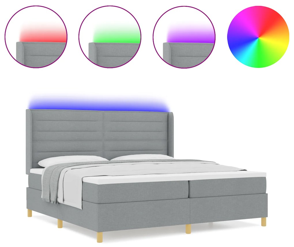 vidaXL κρεβάτι Box Spring με στρώμα και LED Γκρι 200x200 εκ Υφασμάτινο
