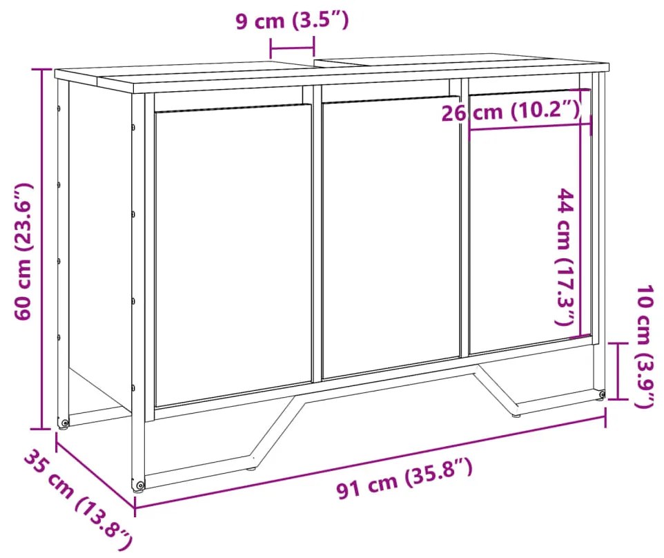 Ντουλάπι Νιπτήρα Μπάνιου Καφέ Δρυς 91x35x60 εκ. Επεξ. Ξύλο - καφέ δρυς