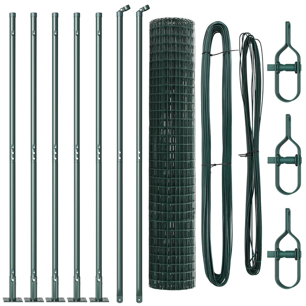 vidaXL Euro Fence με 7 Φλαντζωτές Κολώνες 1.5x10 μ. Γαλβανισμένος Χάλυβας
