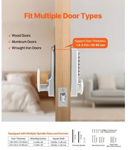 VEVOR Mechanical Keyless Entry Door Lock 14 Key Mechanical Keypad Door Knob Home