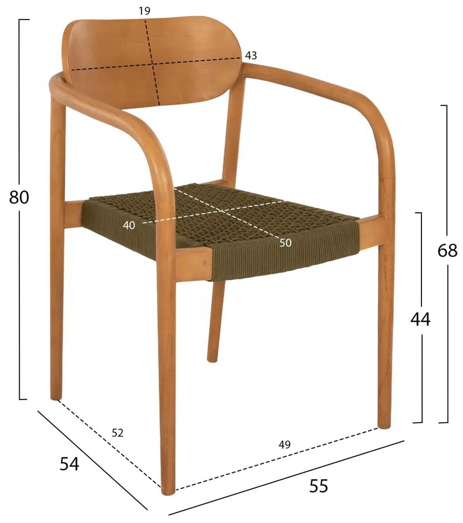 ΠΟΛΥΘΡΟΝΑ OSLO HM9636.05 ΞΥΛΟ TEAK ΦΥΣΙΚΟ &amp; ΠΡΑΣΙΝΟ ΣΧΟΙΝΙ 55x54x80Yεκ.