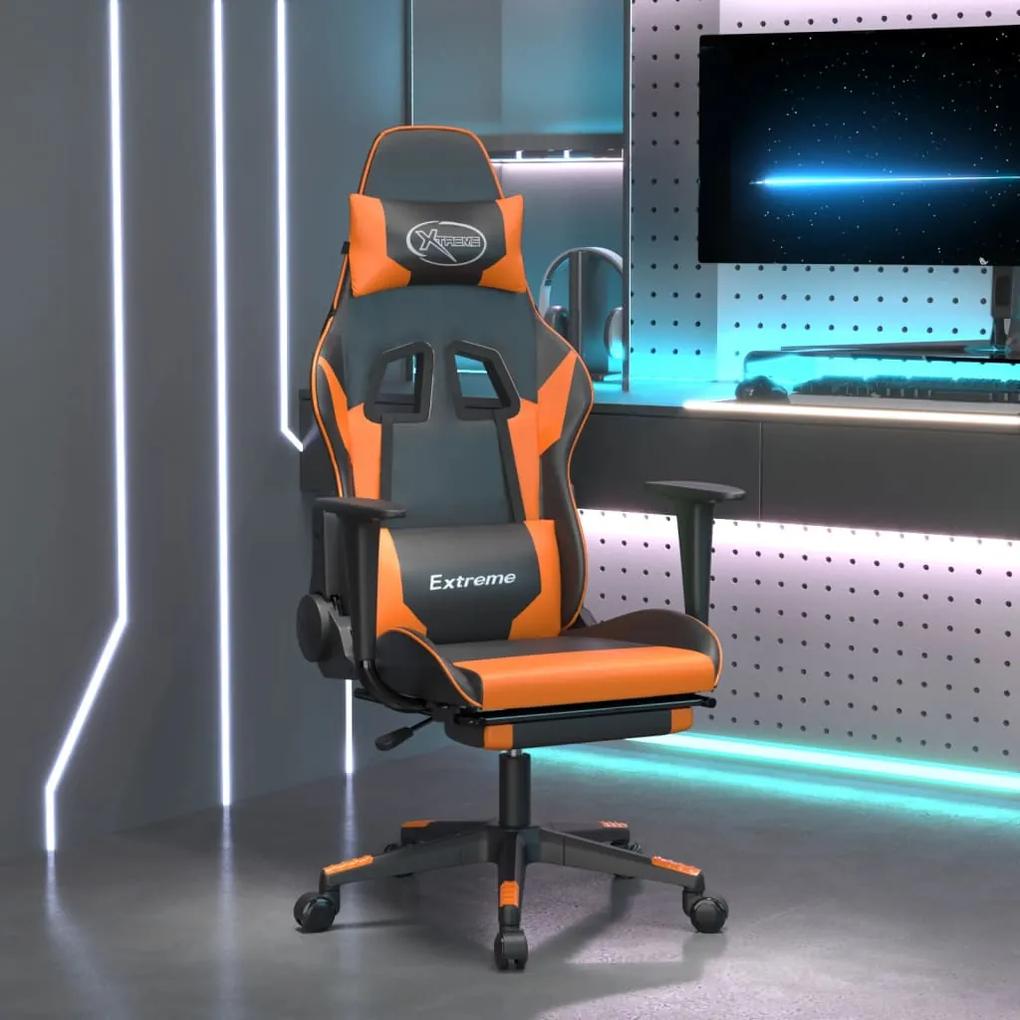 Καρέκλα Gaming Μασάζ Υποπόδιο Μαύρο Πορτοκαλί Συνθετικό Δέρμα