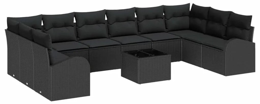 vidaXL Σετ Καναπέ με μαξιλάρι 11 pcs Μαύρο Πολυρατάν