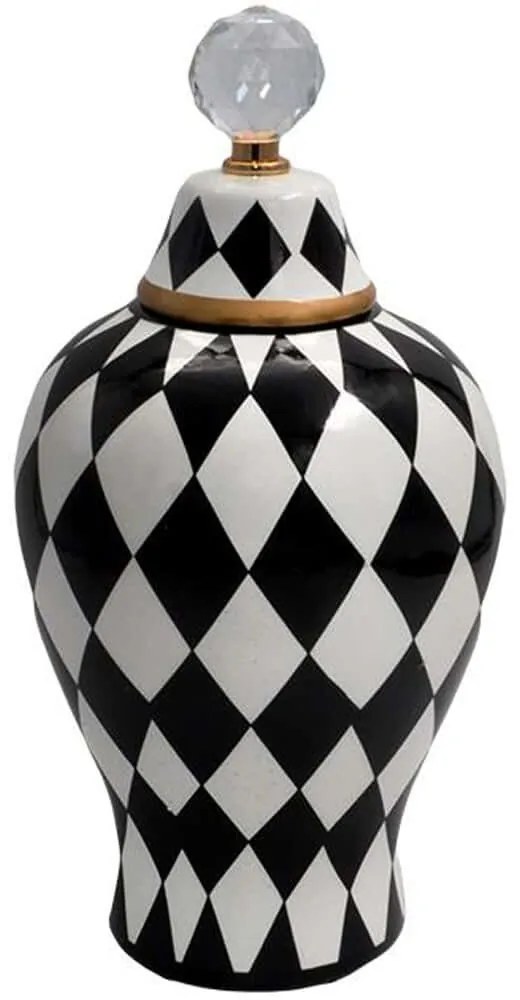 Βάζο Με Καπάκι Ρόμβοι 374-224-265 17x32cm Black-White Κεραμικό